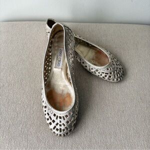 JIMMY CHOO Metallic Leather Confetti Cutout Ballet Flats Size 39